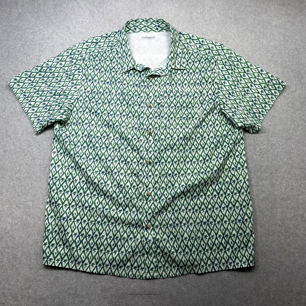 Columbia Super Slack Tide Camp Shirt Mens XL Green Geometric Fishing Vented